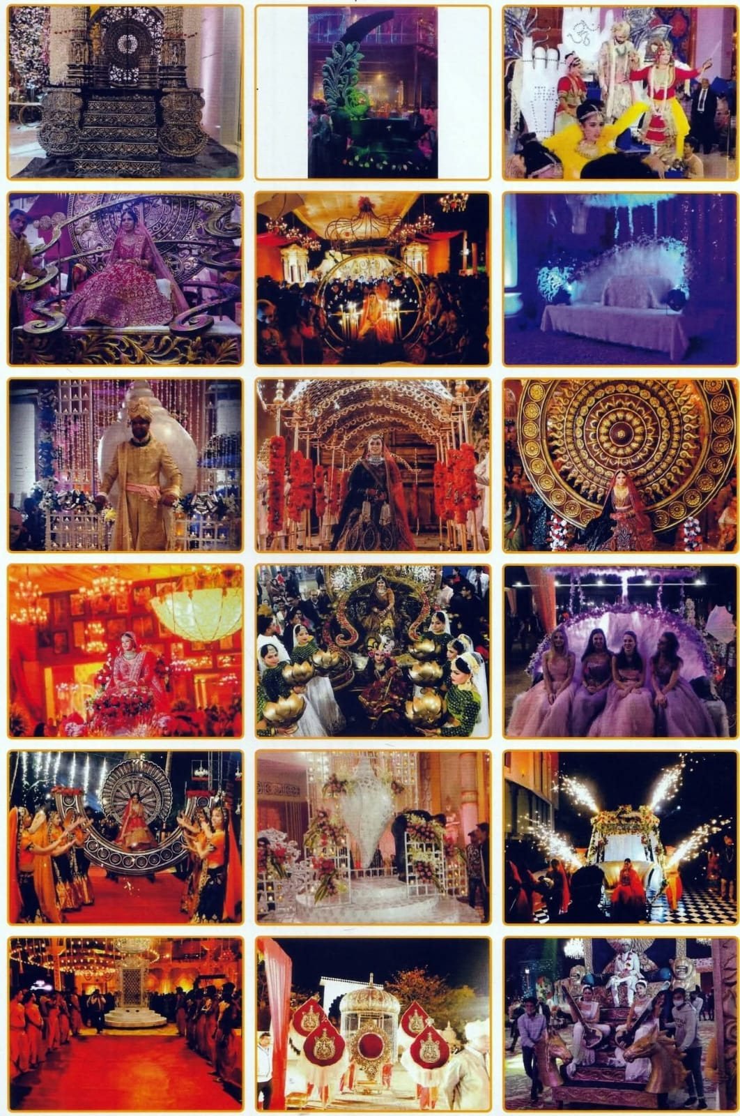 Collage of grand bride and groom entry concepts including palki, revolving thrones and themed props
